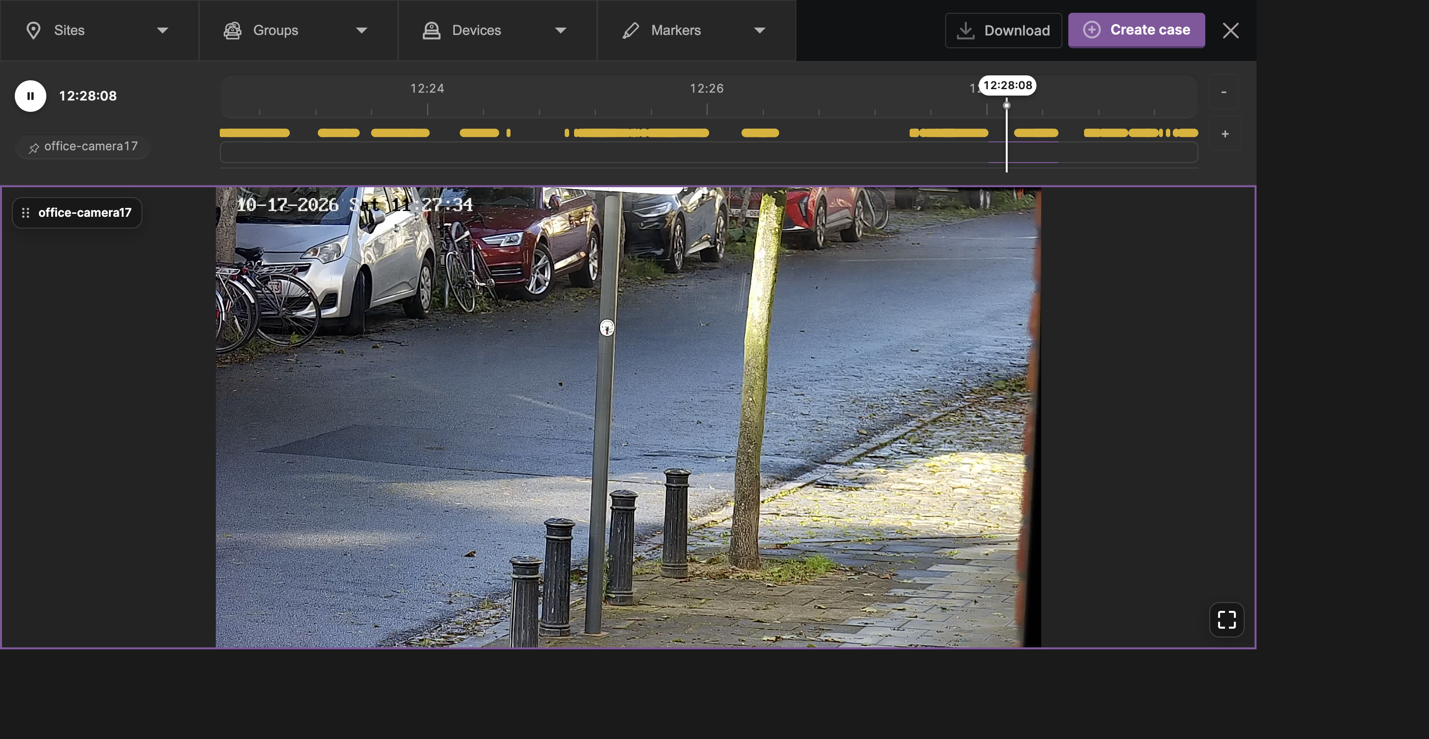 The context player with camera tiles and a shared recording timeline.