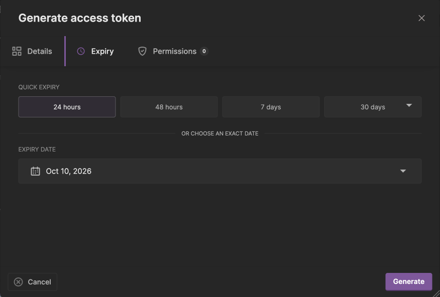 Access token Expiry tab with 24 hours selected