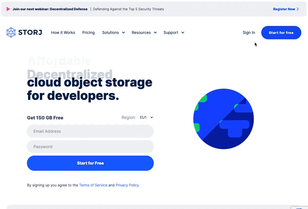 Create an account at Storj.io